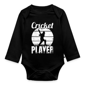 Funny cricketer - Organic Longsleeve Baby Bodysuit - black - Front