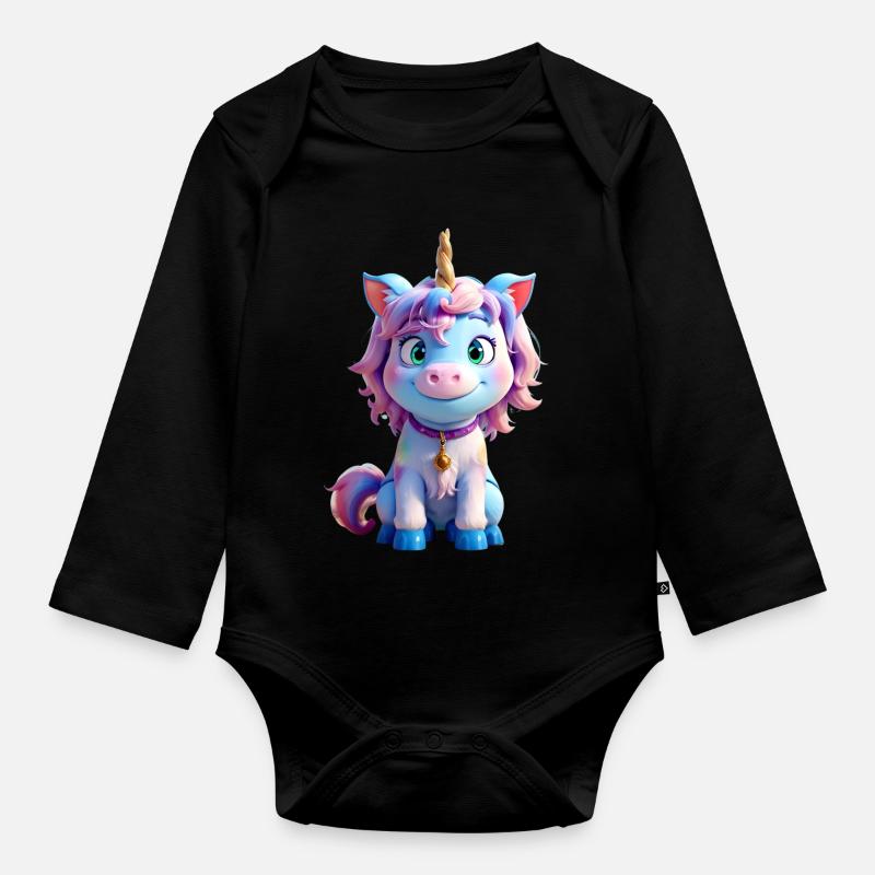 Licorne 3D colorée - Body Bébé bio manches longues - noir