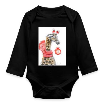 Fröhlicher Giraffe Weihnachtsgruß - Baby Bio-Langarm-Body - Schwarz - Vorne