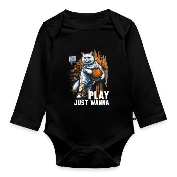 Basketball Cat Long Hair Gift - Organic Longsleeve Baby Bodysuit - black - Front