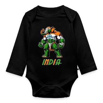 Motif du drapeau indien en forme d'éléphant - Body Bébé bio manches longues - noir - Devant
