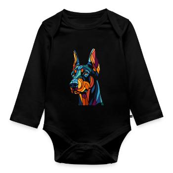 Dobermann Hundekopf - Baby Bio-Langarm-Body - Schwarz - Vorne