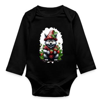 Loup Fraise 2 - Body Bébé bio manches longues - noir - Devant