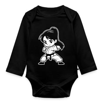 Petite Fille Karaté Bande Dessinée - Body Bébé bio manches longues - noir - Devant