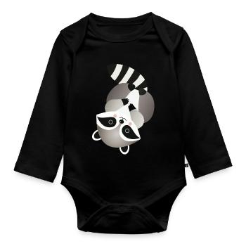 Cheerful raccoon in a playful pose - Organic Longsleeve Baby Bodysuit - black - Front