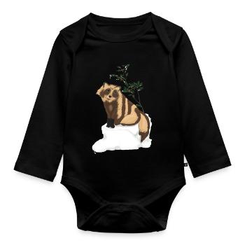 Tanuki under the mistletoe - Organic Longsleeve Baby Bodysuit - black - Front
