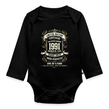 Geboren 1991, Baujahr 1991 Geburtstags Shirt 90er - Baby Bio-Langarm-Body - Schwarz - Vorne