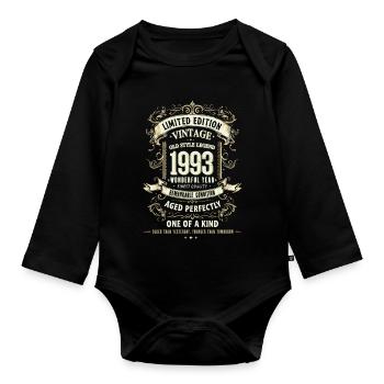 Geboren 1993, Baujahr 1993 Geburtstags Shirt 90er - Baby Bio-Langarm-Body - Schwarz - Vorne
