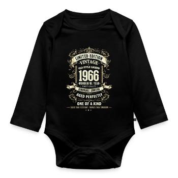 Geboren 1966, Baujahr 1966 Geburtstags Shirt 60er - Baby Bio-Langarm-Body - Schwarz - Vorne