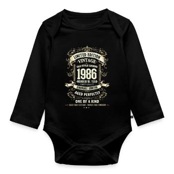 Geboren 1986, Baujahr 1986 Geburtstags Shirt 80er - Baby Bio-Langarm-Body - Schwarz - Vorne