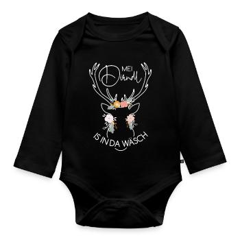 Feenhaftes Rentier mit Blumenkranz Trachtenshirt - Baby Bio-Langarm-Body - Schwarz - Vorne
