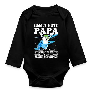Alles gute Papa wünscht dein bester Schwimmer  - Baby Bio-Langarm-Body - Schwarz - Vorne