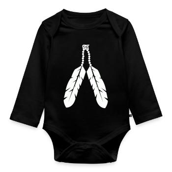 Indigenous feather pendant design - Organic Longsleeve Baby Bodysuit - black - Front