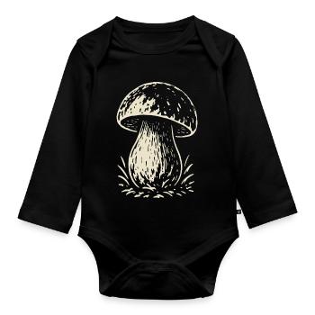 Cueilleur de cèpes - champignons - dicton - Body Bébé bio manches longues - noir - Devant