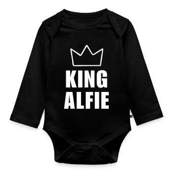 Alfie Nom Lettre Un Roi Couronne Pères T Shirt Hommes - Body Bébé bio manches longues - noir - Devant