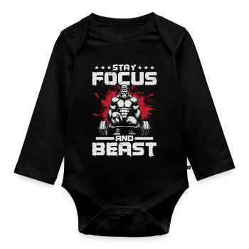 Motivational Gorilla with Pole and Text - Organic Longsleeve Baby Bodysuit - black - Front