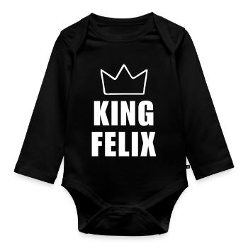 Felix Name mit Buchstabe F - King Crown Hemd - Baby Bio-Langarm-Body - Schwarz - Vorne