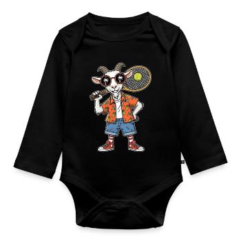 Coole Tennis Ziege Mit Schläger Sommer Vibes - Baby Bio-Langarm-Body - Schwarz - Vorne