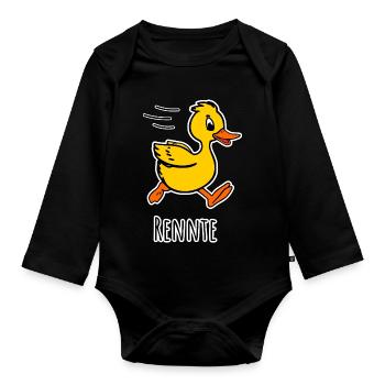 Rennte - Eine niedliche kleine rennende Ente - Baby Bio-Langarm-Body - Schwarz - Vorne