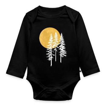 Sunlit Pines Silhouette - Organic Longsleeve Baby Bodysuit - black - Front