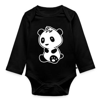 Panda Bad Hair – Funny Kawaii Bear & Manga - Organic Longsleeve Baby Bodysuit - black - Front