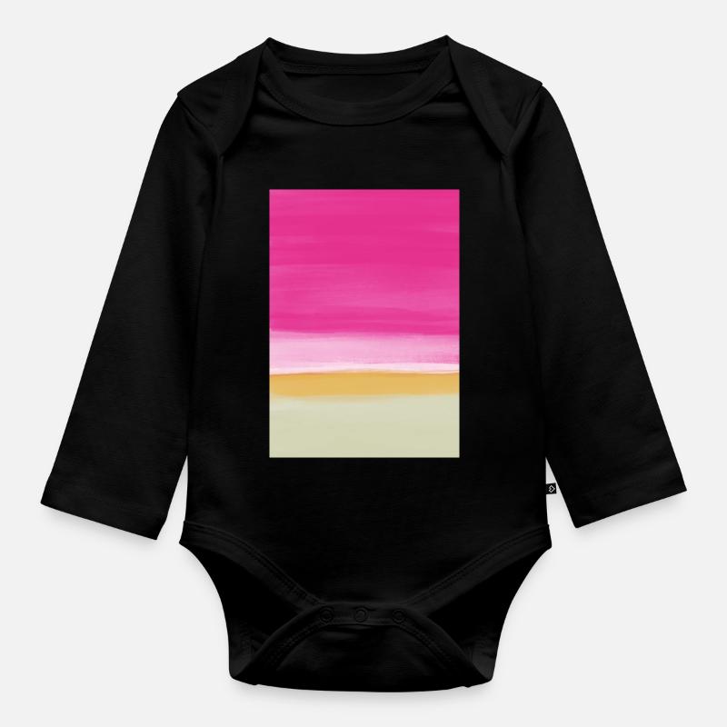 Étude de ligne rose jaune - Body Bébé bio manches longues - noir