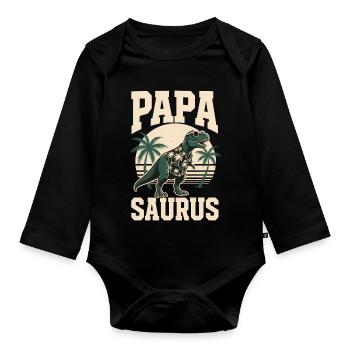 Papa Saurus Rex dinosaure Cadeau de fête des pères - Body Bébé bio manches longues - noir - Devant