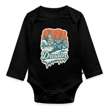 Dresde dans la magie de l’hiver enneigé - Body Bébé bio manches longues - noir - Devant