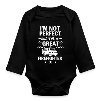 Super Firefighter Hero - Organic Longsleeve Baby Bodysuit - black - Front