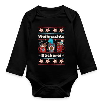 Christmas Bakery Dino - Baking Cookies with Kids - Organic Longsleeve Baby Bodysuit - black - Front