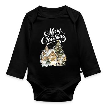 Winter Village Christmas Dream Scene - Organic Longsleeve Baby Bodysuit - black - Front