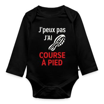 J'ai Course à Pied Pas le Temps - Body Bébé bio manches longues - noir - Devant