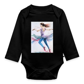 Danseuse tourbillonnante en pastels - Body Bébé bio manches longues - noir - Devant