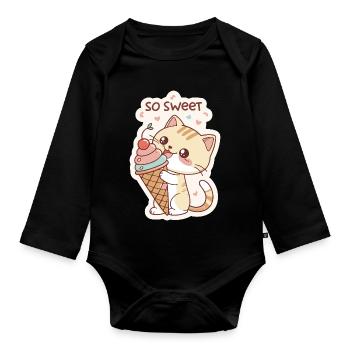 Gourmet cat and pastel cone - Organic Longsleeve Baby Bodysuit - black - Front