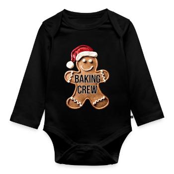 Baking Crew Gingerbread Man Christmas Baking - Organic Longsleeve Baby Bodysuit - black - Front
