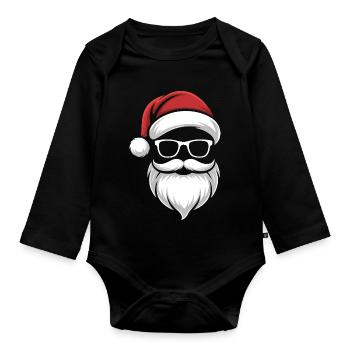 Père Noël barbe et lunettes – Noël rétro - Body Bébé bio manches longues - noir - Devant