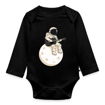 Astronaut with guitar on the moon, space music - Organic Longsleeve Baby Bodysuit - black - Front