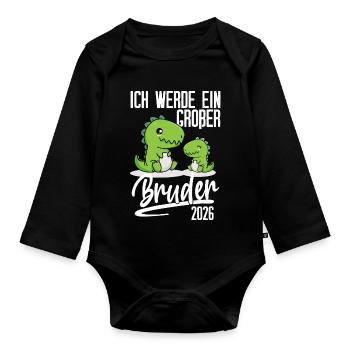 Big Brother 2026 Dino Pregnancy Baby - Organic Longsleeve Baby Bodysuit - black - Front