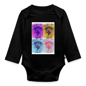 Alpaka l PopArt Vierfach Portrait - Baby Bio-Langarm-Body - Schwarz - Vorne