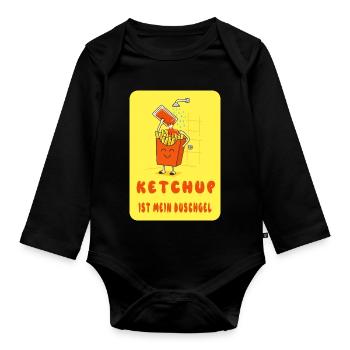 Le ketchup est mon gel douche - Body Bébé bio manches longues - noir - Devant