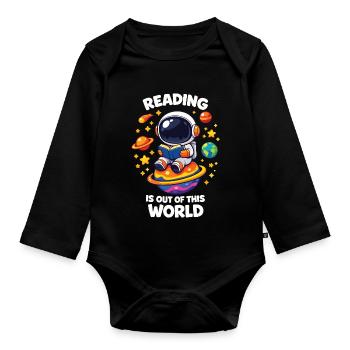 Reading is out of this world - Organic Longsleeve Baby Bodysuit - black - Front