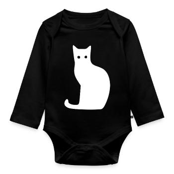 Katze Silhouette Minimal Design Cat Lover Katzen - Baby Bio-Langarm-Body - Schwarz - Vorne