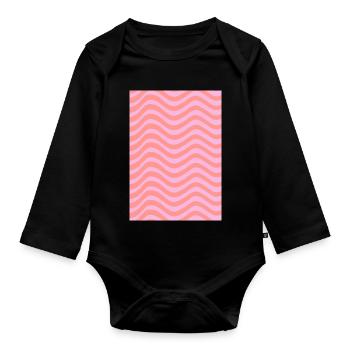 Stripe Wave Pattern - Pink Customizable - Organic Longsleeve Baby Bodysuit - black - Front