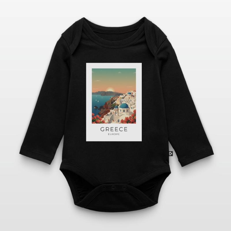 Vue côtière du coucher de soleil de Santorin Body Bébé bio manches longues
