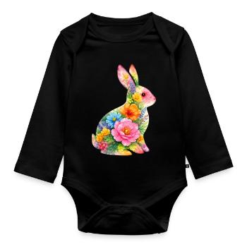 Fleurs aquarelles de lapin à Pâques - Body Bébé bio manches longues - noir - Devant