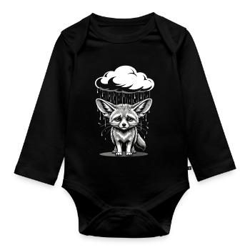 Fennec Renard du Désert - Motif rétro émotionnel - Body Bébé bio manches longues - noir - Devant