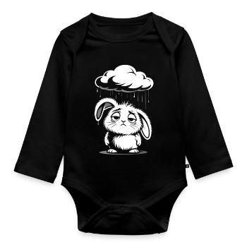Sad Bunny - Un design mignon en nuage de pluie - Body Bébé bio manches longues - noir - Devant