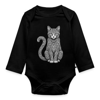 Hauskatze - Baby Bio-Langarm-Body - Schwarz - Vorne