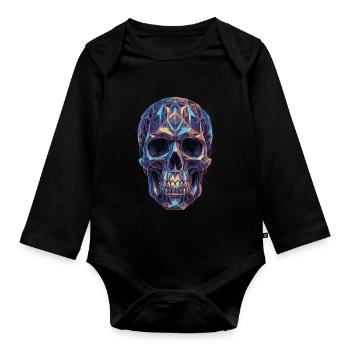 Geometric skull in a blaze of color - Organic Longsleeve Baby Bodysuit - black - Front