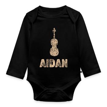 Aidan en violon - Body Bébé bio manches longues - noir - Devant